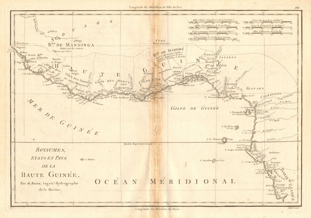 Royaumes, Etats et Pays de la Haute Guinée. Gulf of Guinea. BONNE 1788 old map