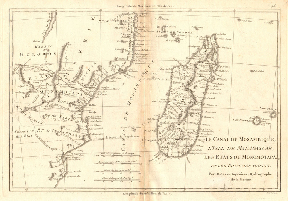 Le Canal de Mosambique, l'Isle de Madagascar… Mozambique. Africa. BONNE 1788 map