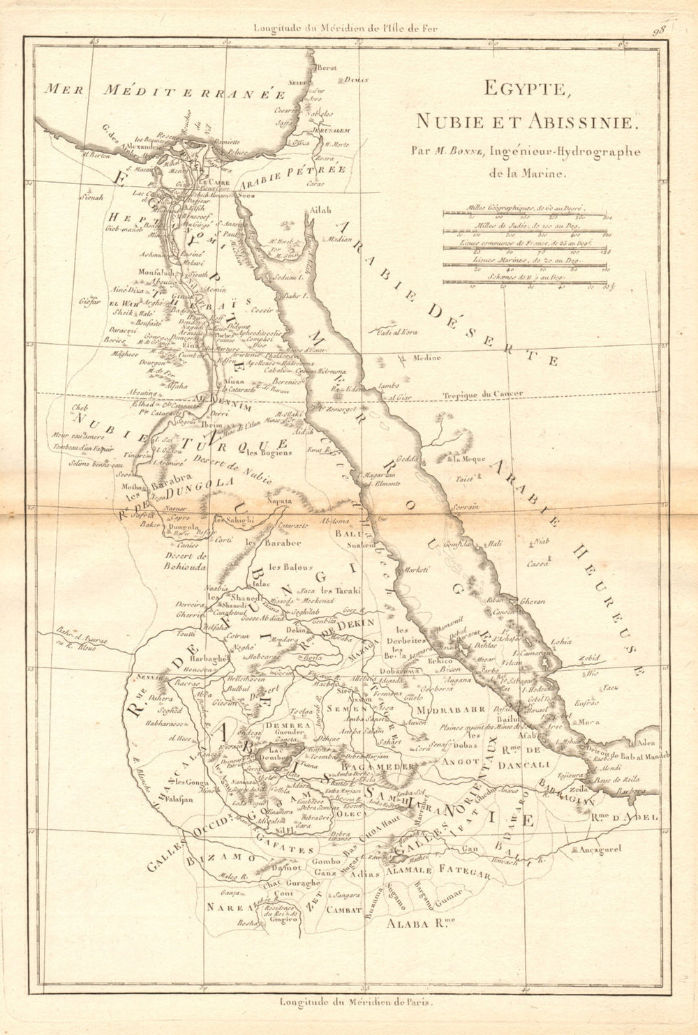 Egypte, Nubie et Abissinie. Egypt, Nubia & Abyssinia. Sudan. BONNE 1788 map