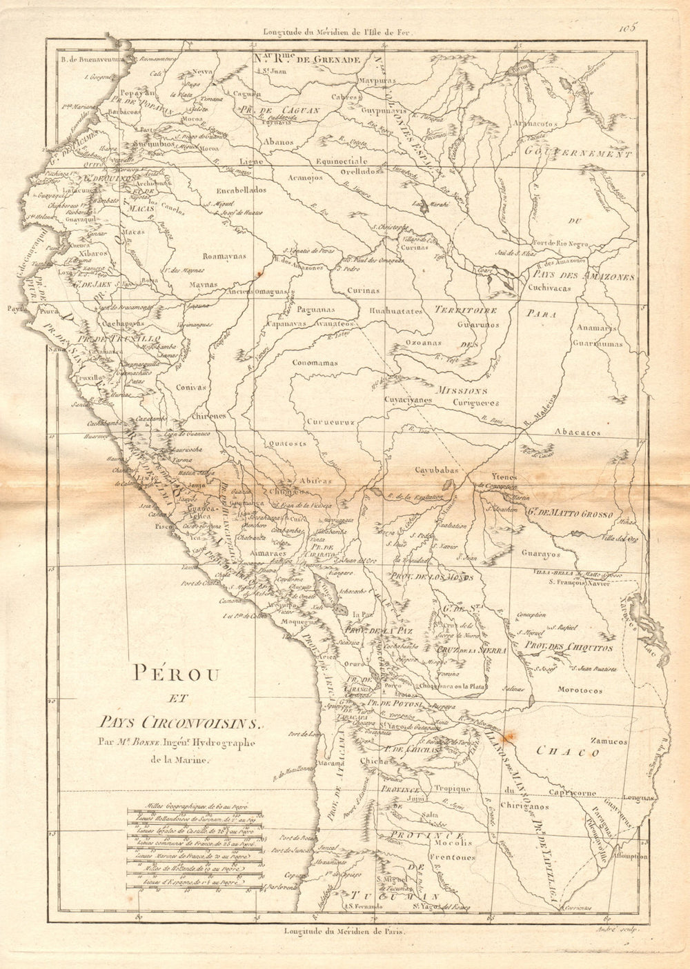 Perou et Pays circonvoisins. Peru, Ecuador, Bolivia & Amazonia. BONNE 1788 map