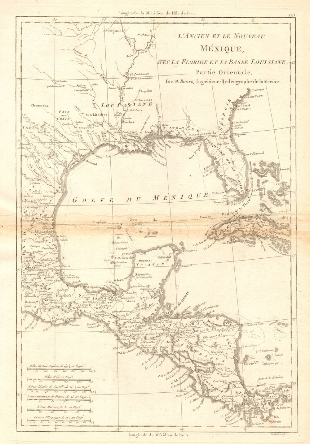 Mexique, avec la Floride et la Basse Louisiane, partie Orientale. BONNE 1788 map