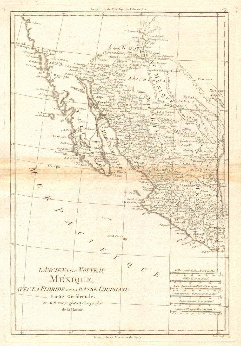 L’ancien et le nouveau Mexique… Mexico & New Mexico. BONNE 1788 old map
