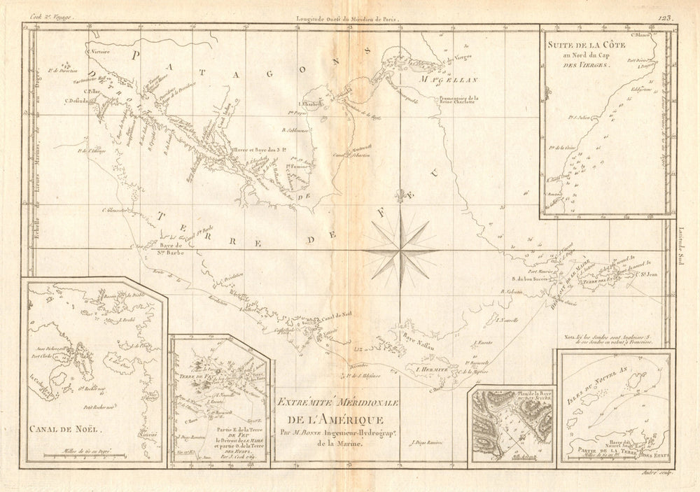 Extremité Meridionale de l'Amérique Tierra del Fuego Magellan Str BONNE 1788 map