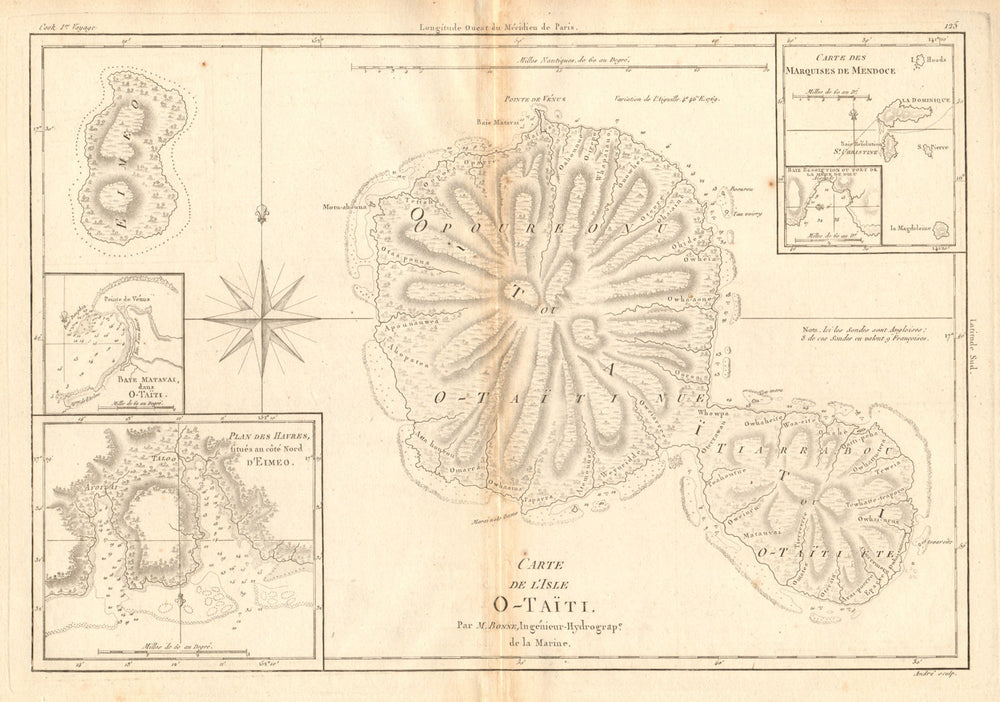 Carte de l'isle O-Taïti. Tahiti, Moorea & Marquesas. Polynesia. BONNE 1788 map