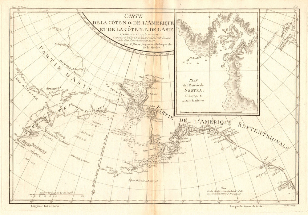 Côte NO de l'Amérique & côte NE de l’Asie. Alaska & Kamchatka. BONNE 1788 map