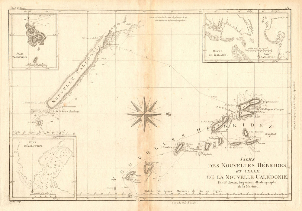 Nouvelles Hébrides & Nouvelle Calédonie. Vanuatu & New Caledonia. BONNE 1788 map