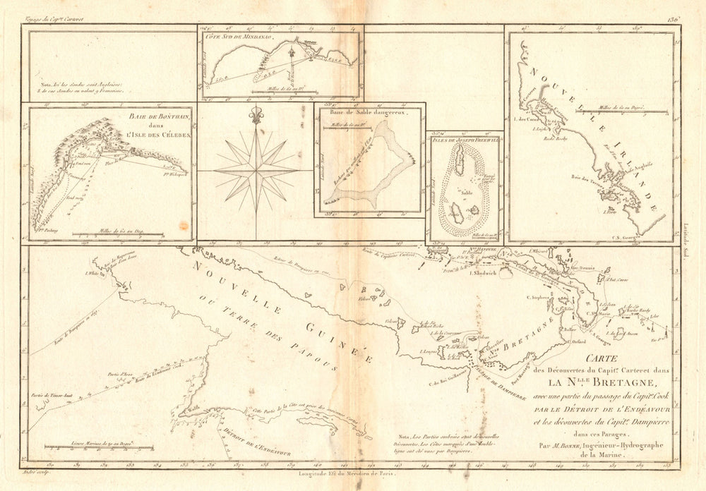 Nouvelle Bretagne. Carteret's discoveries New Britain New Guinea. BONNE 1788 map