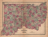 J. H. Colton's map of Indiana and Ohio 1864 old antique vintage plan chart