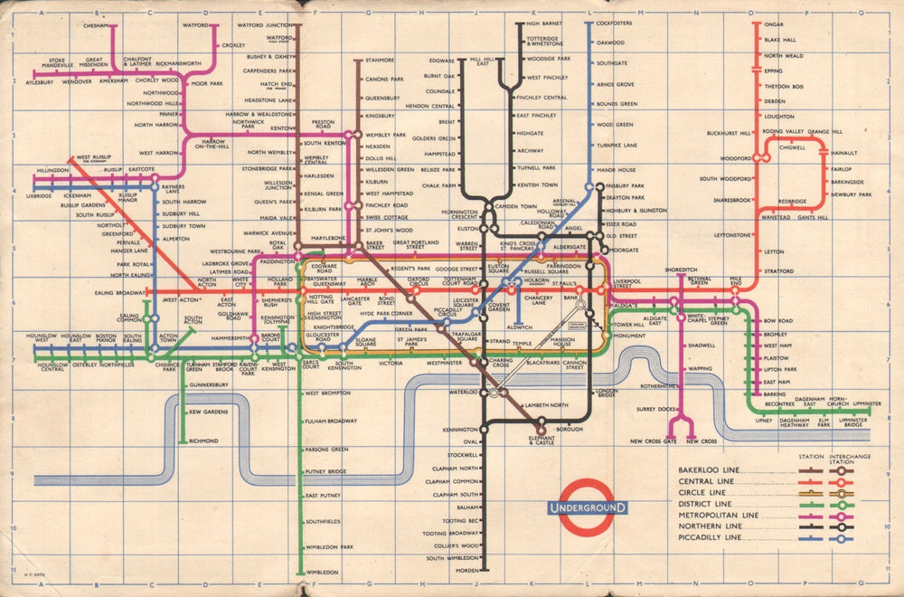 LONDON UNDERGROUND tube map plan. South Acton. Ongar. Aylesbury. HARRY BECK 1957