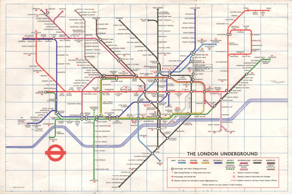 LONDON UNDERGROUND tube map. Under construction to Heathrow. GARBUTT #2 1975