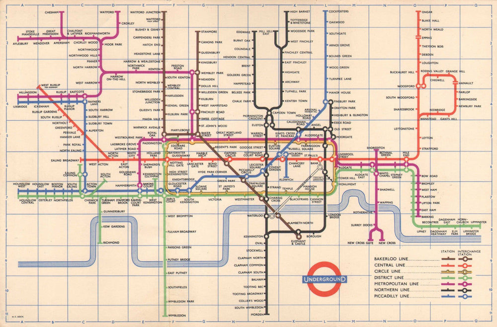 LONDON UNDERGROUND tube map plan. South Acton. Aylesbury. HARRY BECK. June 1958
