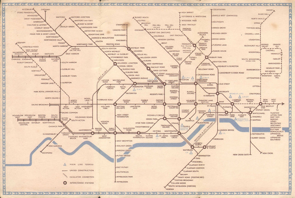 LONDON UNDERGROUND tube map plan diagram. Northern Heights SCHLEGER/ZERO #1 1940