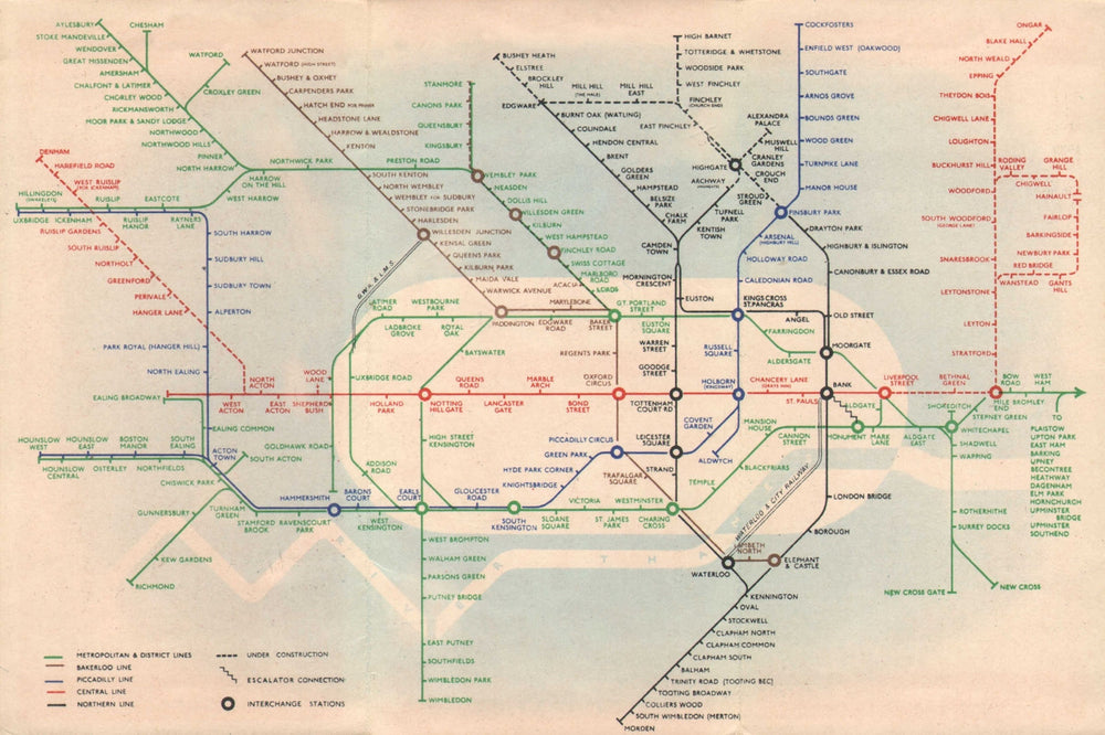 LONDON UNDERGROUND tube map diagram plan. Northern Heights SCHLEGER/ZERO #2 1939