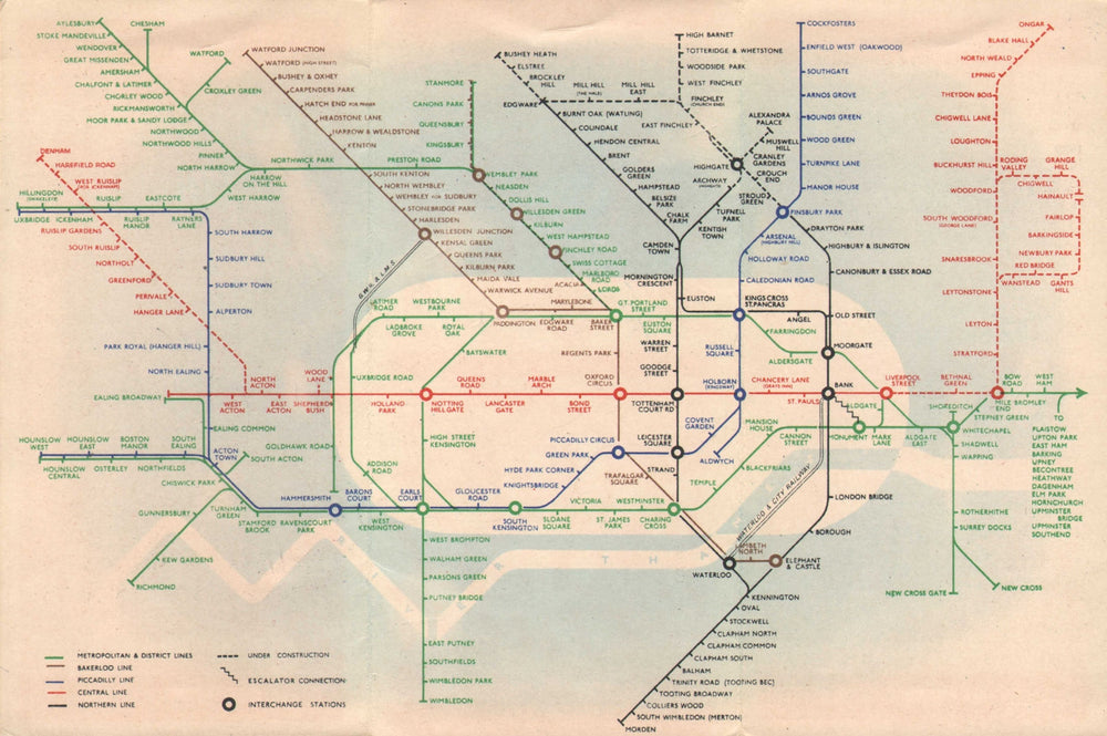LONDON UNDERGROUND tube plan map diagram. Northern Heights SCHLEGER/ZERO #2 1939
