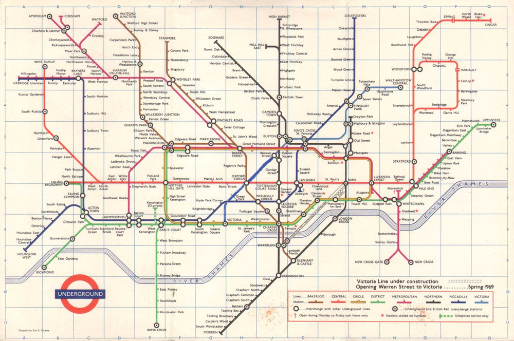LONDON UNDERGROUND tube map plan. Victoria Line incomplete. GARBUTT #3 1968