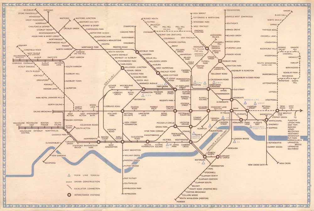 LONDON UNDERGROUND tube diagram map plan. Northern Heights SCHLEGER/ZERO #1 1940