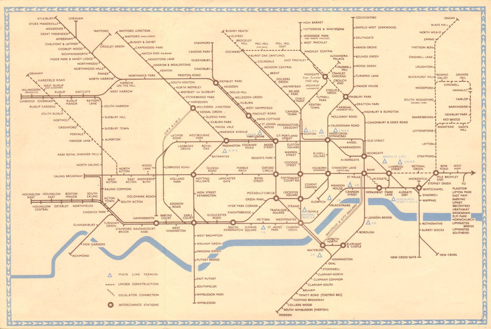LONDON UNDERGROUND tube map plan diagram. Northern Heights ZERO/SCHLEGER #2 1940