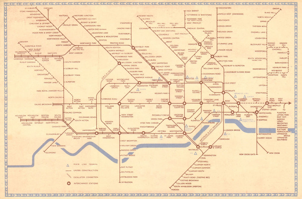 LONDON UNDERGROUND tube map plan diagram. Northern Heights ZERO/SCHLEGER #1 1941