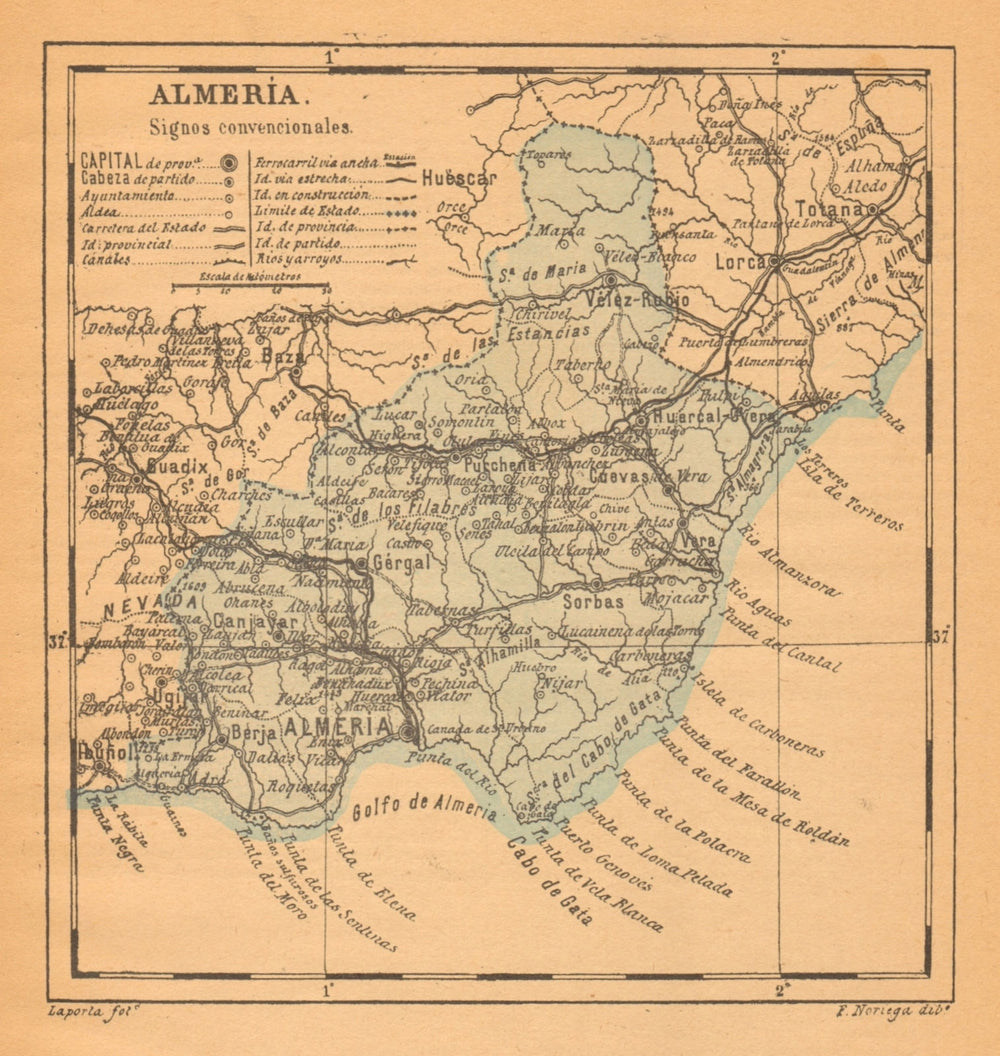 ALMERÍA. Almeria. Andalucia. Mapa antiguo de la provincia 1914 old antique
