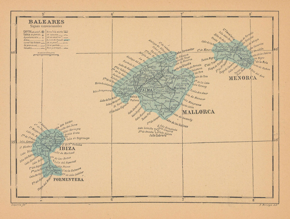 ISLAS BALEARES. ILLES BALEARS. Mallorca Ibiza Menorca. Balearic Islands 1914 map