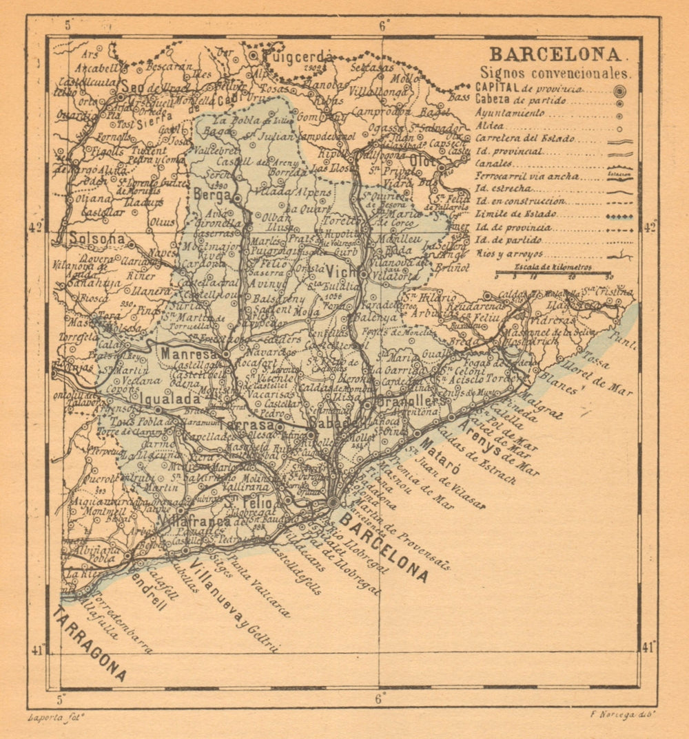 BARCELONA. Cataluña Catalunya Catalonia. Mapa antiguo de la provincia 1914