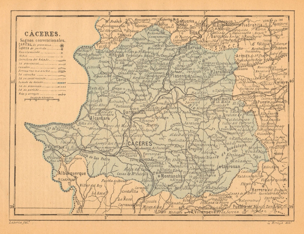 CÁCERES. Caceres. Extremadura. Mapa antiguo de la provincia 1914 old