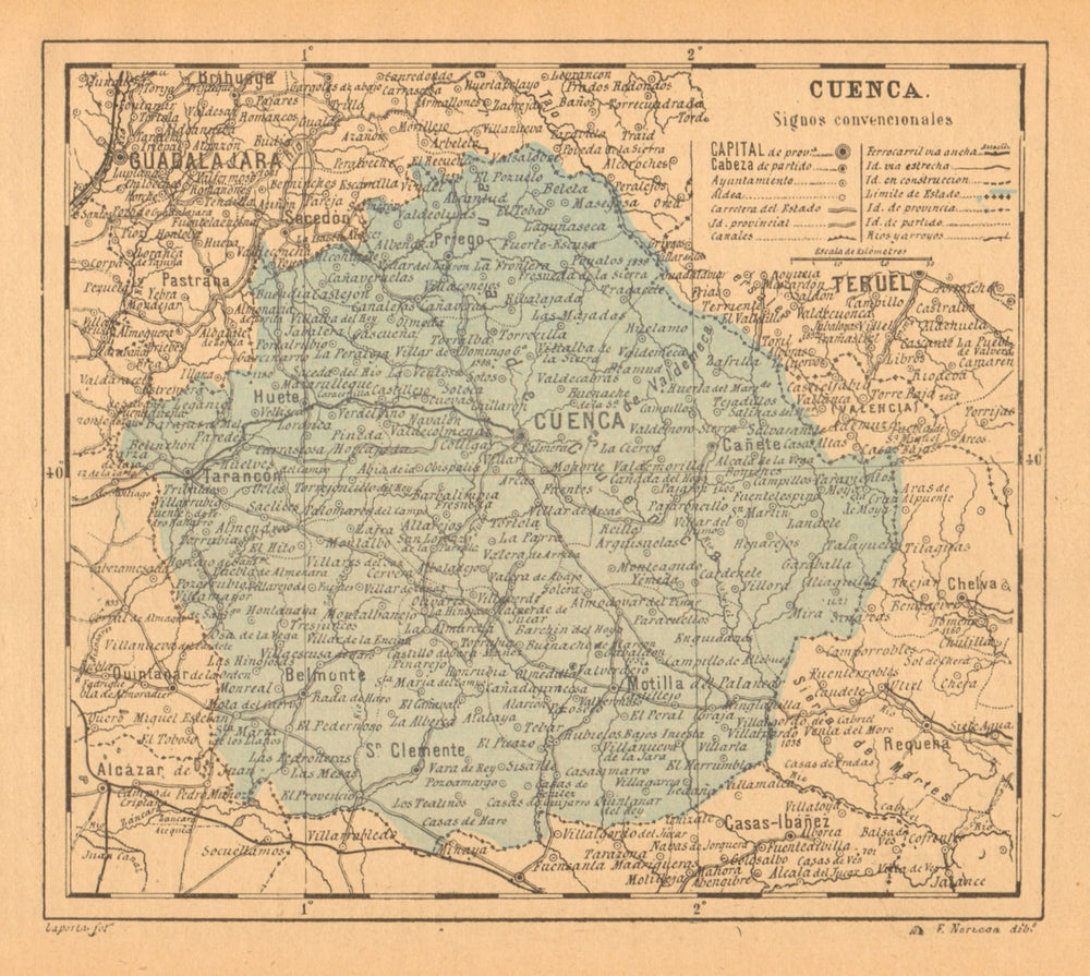 CUENCA. Castilla-La Mancha. Mapa antiguo de la provincia 1914 old antique