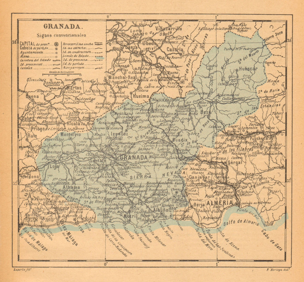 GRANADA. Andalucia. Mapa antiguo de la provincia 1914 old antique chart