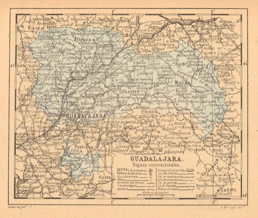 GUADALAJARA. Castilla-La Mancha. Mapa antiguo de la provincia 1914 old