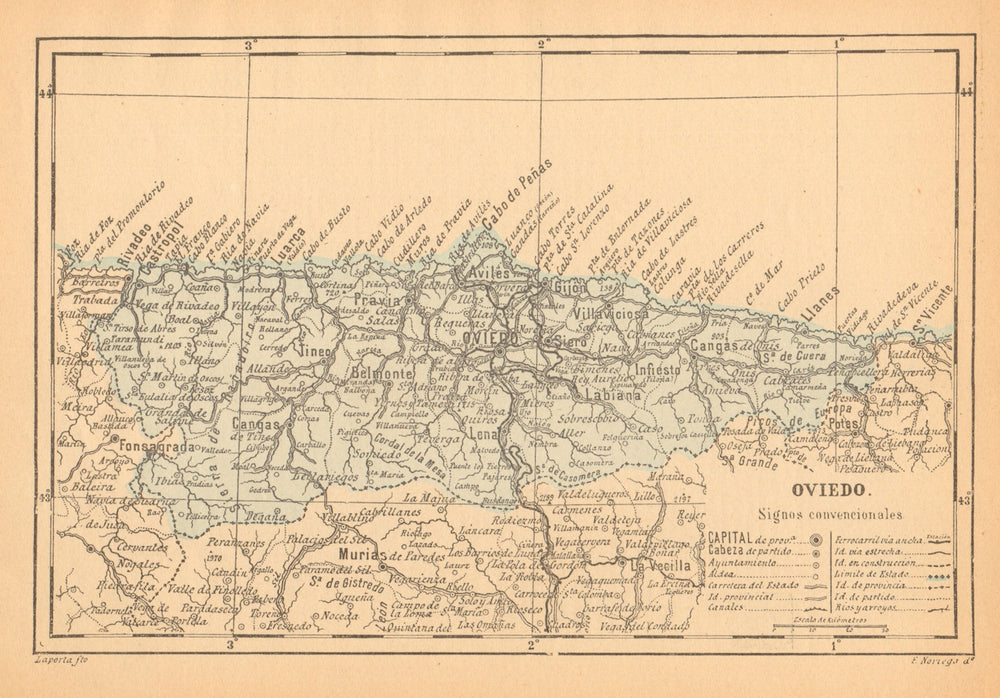 ASTURIAS. Oviedo. Mapa antiguo de la provincia 1914 old antique plan chart
