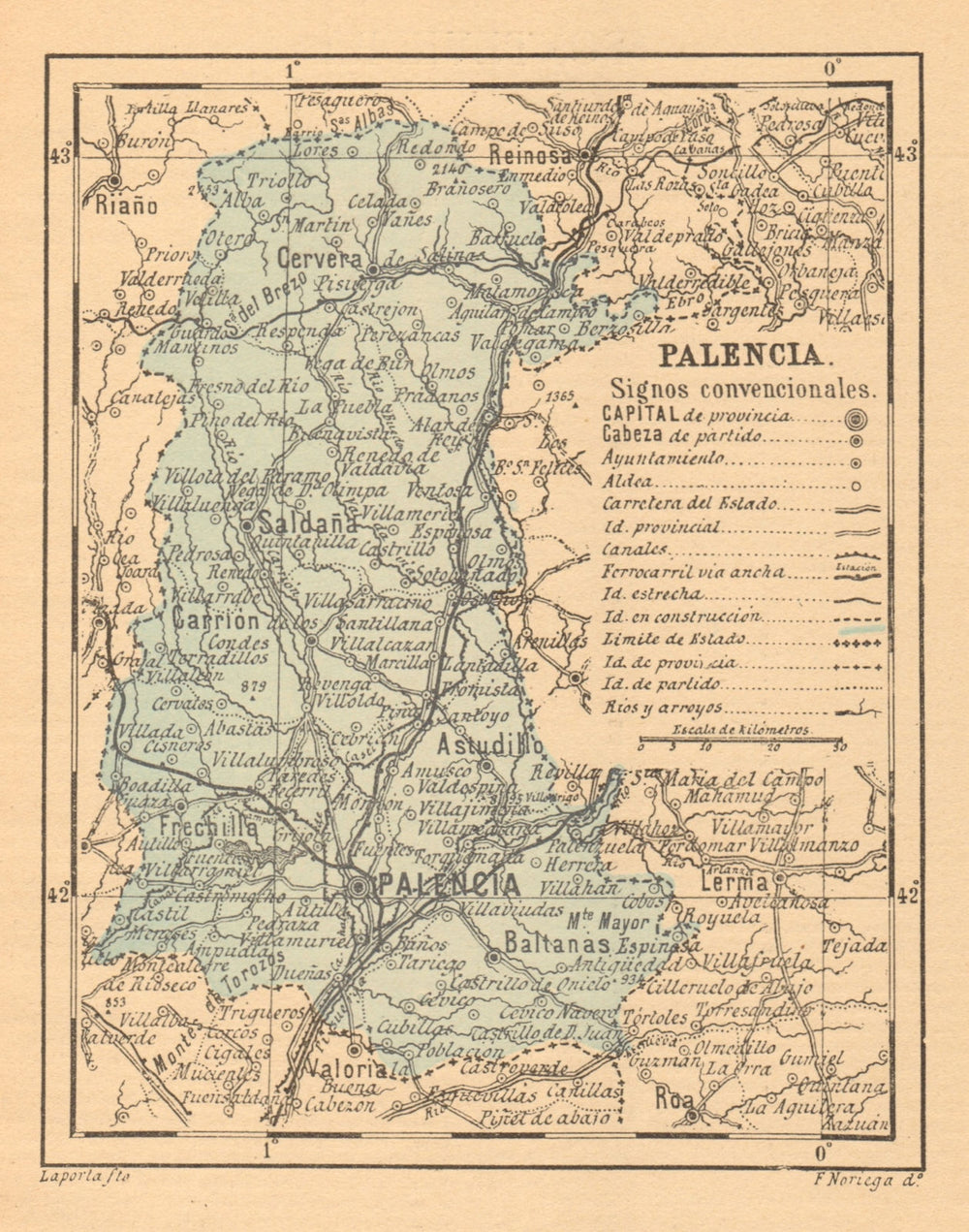 PALENCIA. Castilla y León. Mapa antiguo de la provincia 1914 old antique