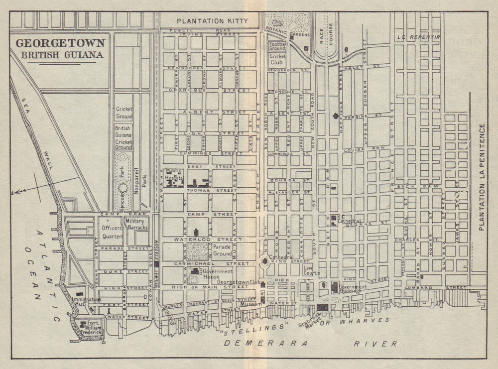 GEORGETOWN. Vintage town map. British Guiana (Guyana) /Guyana. Caribbean 1923