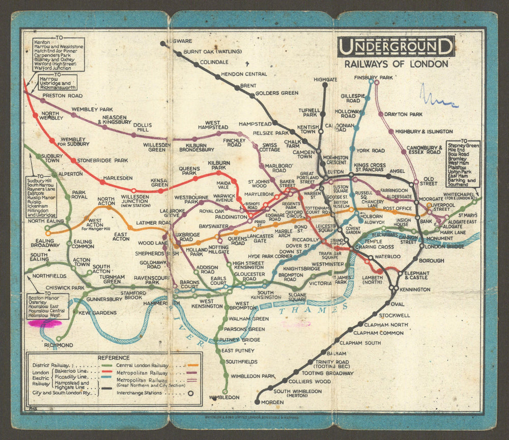 LONDON UNDERGROUND tube map plan diagram. STINGEMORE 1928 old vintage