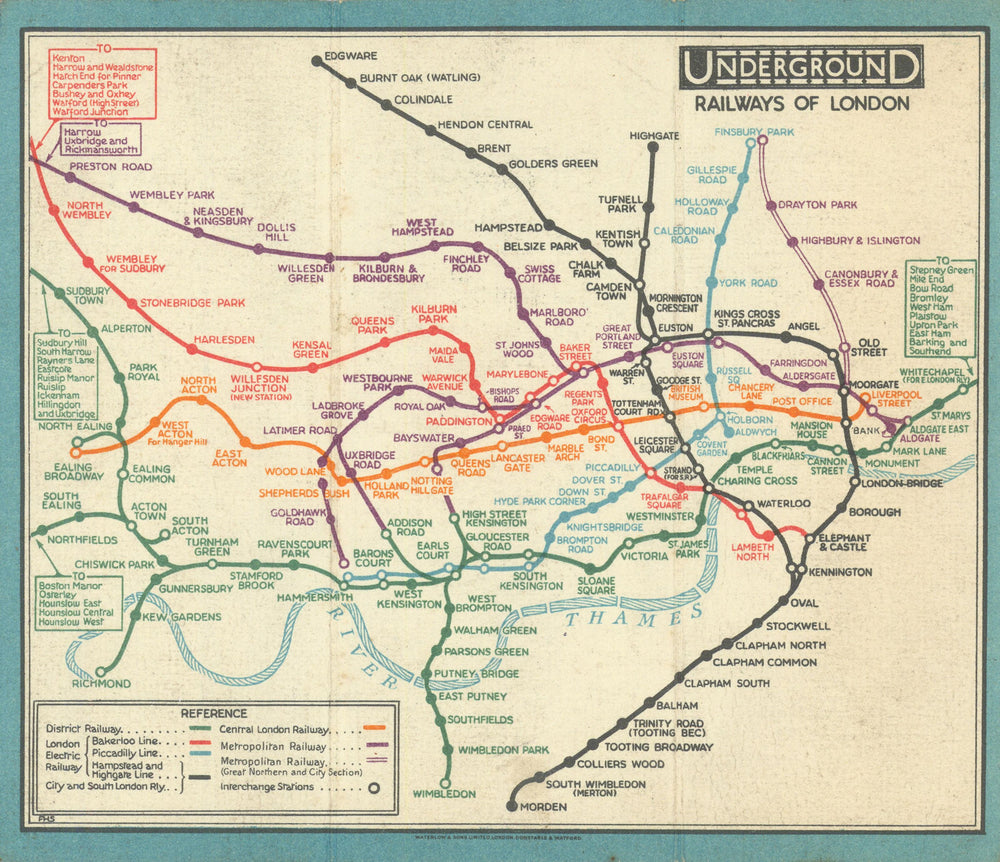 LONDON UNDERGROUND tube map plan diagram. STINGEMORE 1929 old vintage