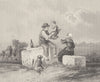 FAMILY. The stone mason c1856 old antique vintage print picture