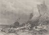 Tynemouth Castle. Ship wrecked on the rocks. Northumberland. FINDEN 1842 print