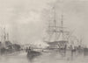 Gosport, flagship saluting. Portsmouth, Hampshire. FINDEN 1842 old print