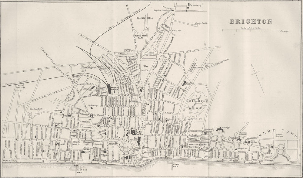 SUSSEX. Brighton town plan 1874 old antique vintage map chart
