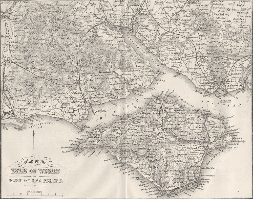 IOW. Map of Isle Wight & Hampshire 1874 old antique vintage plan chart