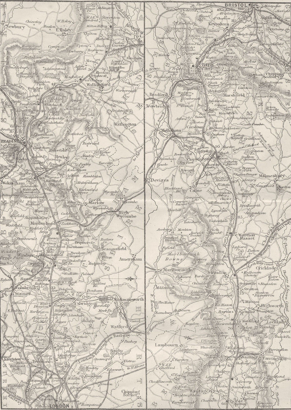 LONDON. Great Western Railway-to Bath & Bristol 1874 old antique map chart