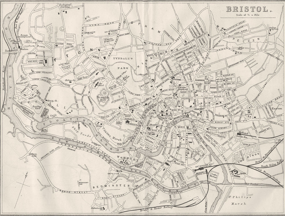 GLOS. Bristol town plan 1874 old antique vintage map chart