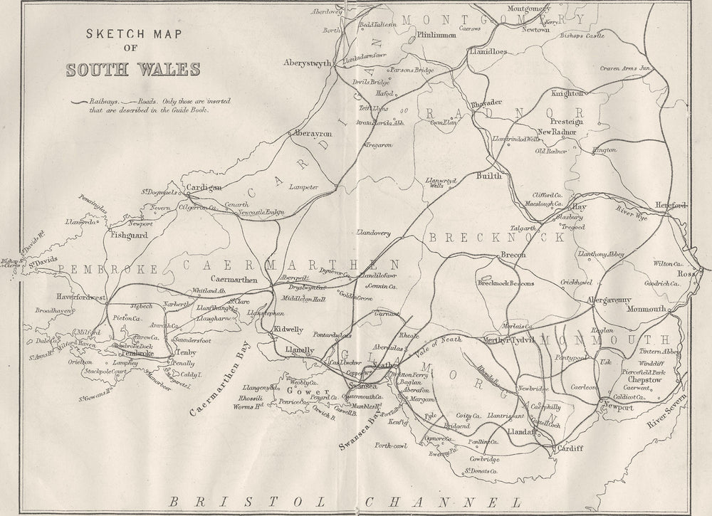 WALES. Sketch map of South Wales 1874 old antique vintage plan chart