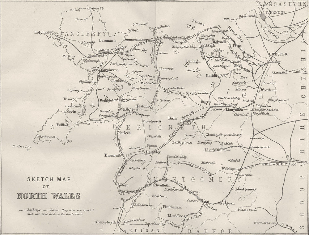 WALES. Sketch map of North Wales 1874 old antique vintage plan chart