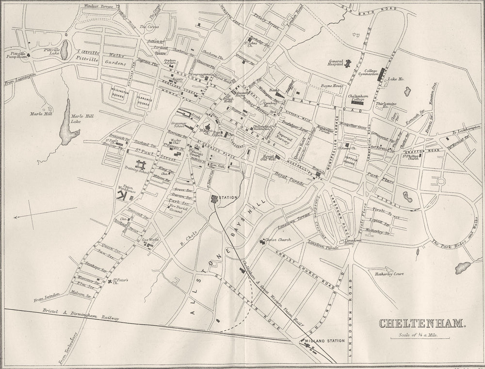 GLOS. Cheltenham town plan 1874 old antique vintage map chart