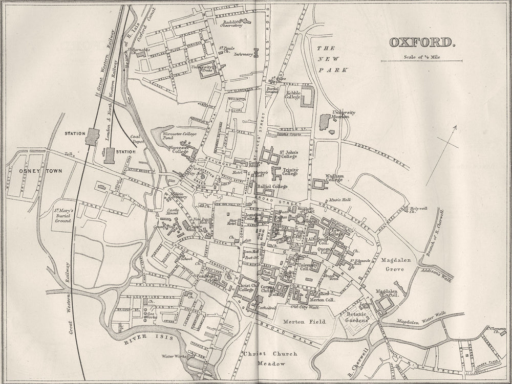 OXON. Oxford town plan 1874 old antique vintage map chart