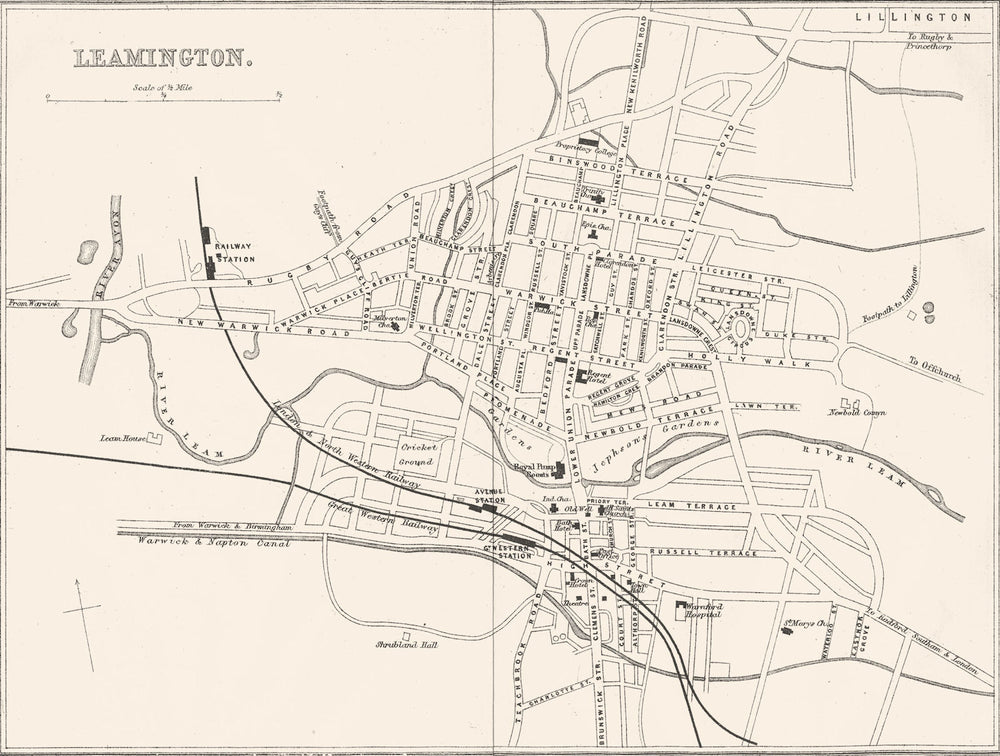 WARCS. Leamington town plan 1874 old antique vintage map chart