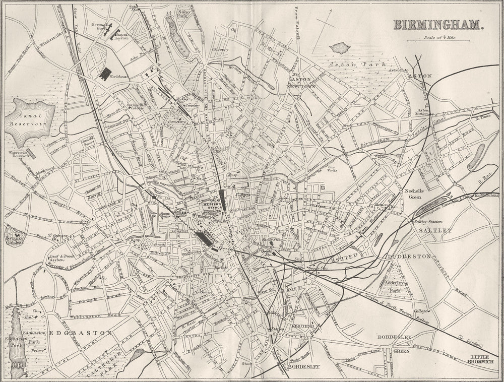 WARCS. Birmingham town plan 1874 old antique vintage map chart