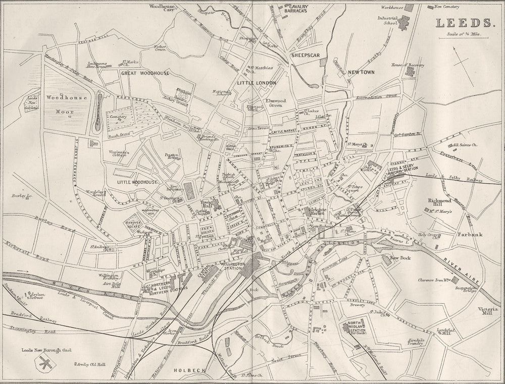 YORKS. Leeds town plan 1874 old antique vintage map chart