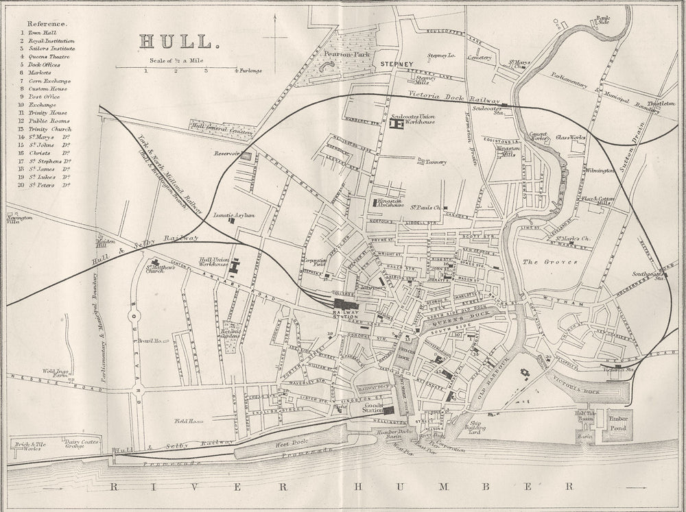 YORKS. Hull town plan 1874 old antique vintage map chart