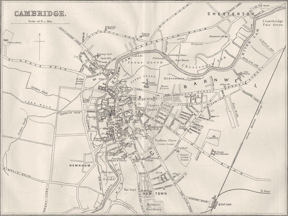 CAMBS. Cambridge town plan 1874 old antique vintage map chart
